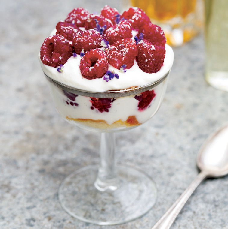 Raspberry Trifle with Sweet Cream recipe from Full Moon Suppers by Annemarie Ahearn