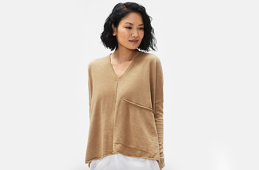 Eileen Fisher Organic Linen Cotton V-Neck Box Top