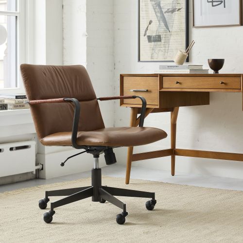 West Elm Cooper Mid-Century Leather Swivel Office Chair