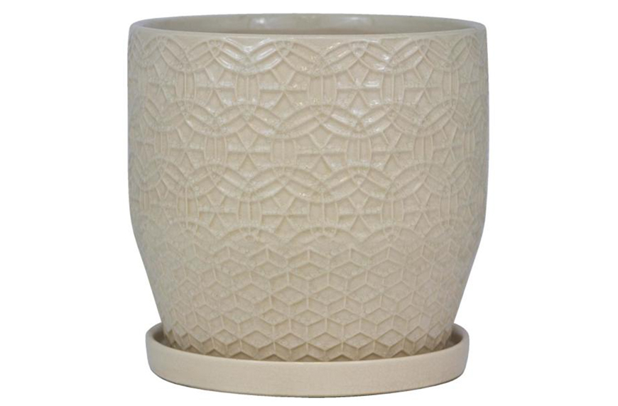 Trendspot 10 Inch Dia Ivory Rivage Ceramic Planter