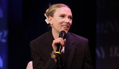 Scarlett Johansson (wearing her skincare) attends Thelma: Screening and Conversation with June Squibb