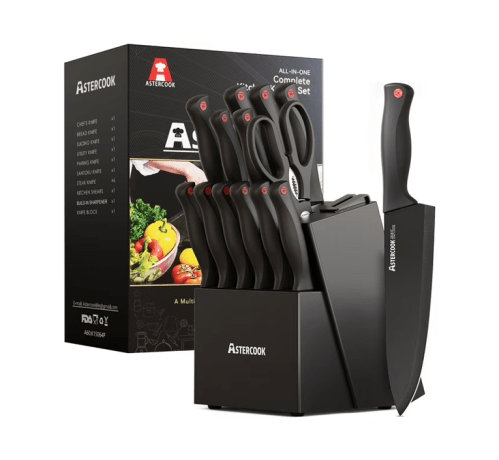 Astercook Kitchen Knife Set, 15 Pcs Knives