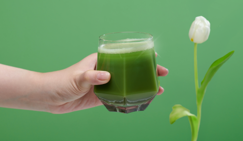 Female hand holding juice made from a juicer from walmart