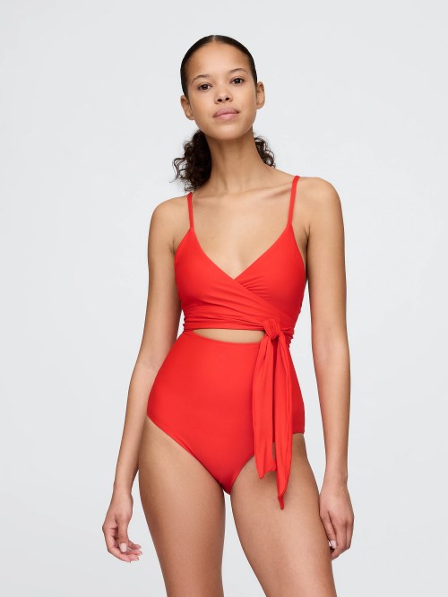 Best for small busts: Gap Tie-Knot Cutout Wrap One-Piece Swimsuit