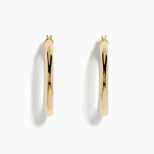 14K Yellow Gold Hollow Tube Hoops