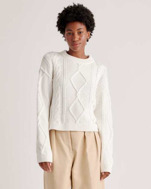 Quince 100% Organic Cotton Cropped Cable Crew Sweater