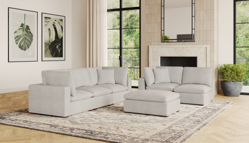 affordable couch that's light gray in a living room