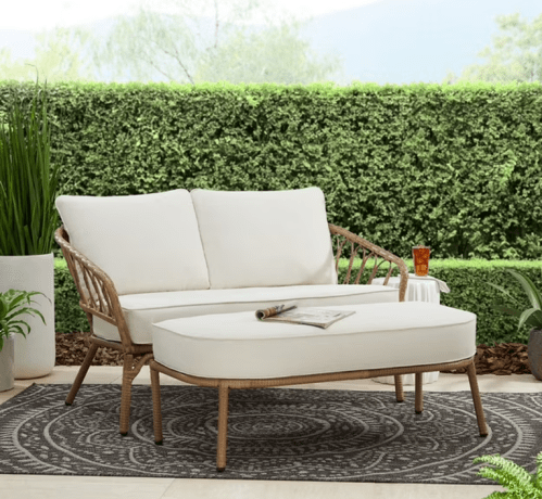Better Homes and Gardens Willow Sage All-Weather Wicker Outdoor Loveseat and Ottoman Set, Beige