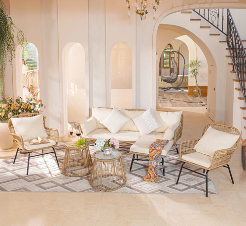 NICESOUL Boho Patio Wicker Furniture Outdoor Set, Beige