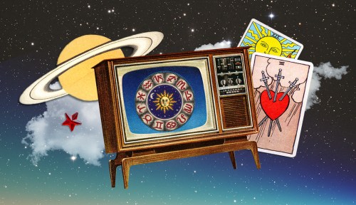 Television with planets behind in a cosmic background