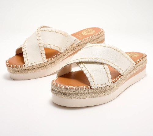 Vince Camuto Leather Crossband Slide Sandals