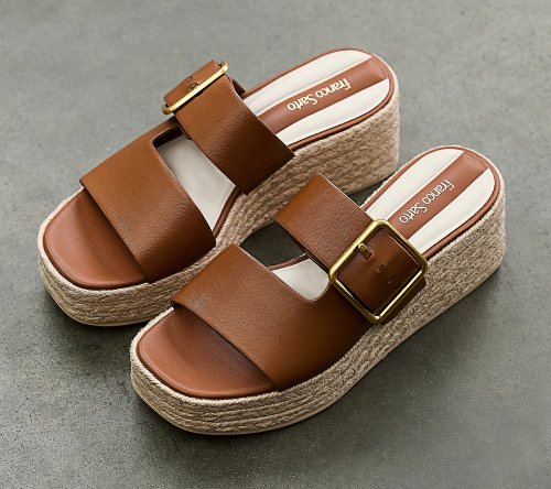 Franco Sarto Leather Adjustable Espadrille Wedge