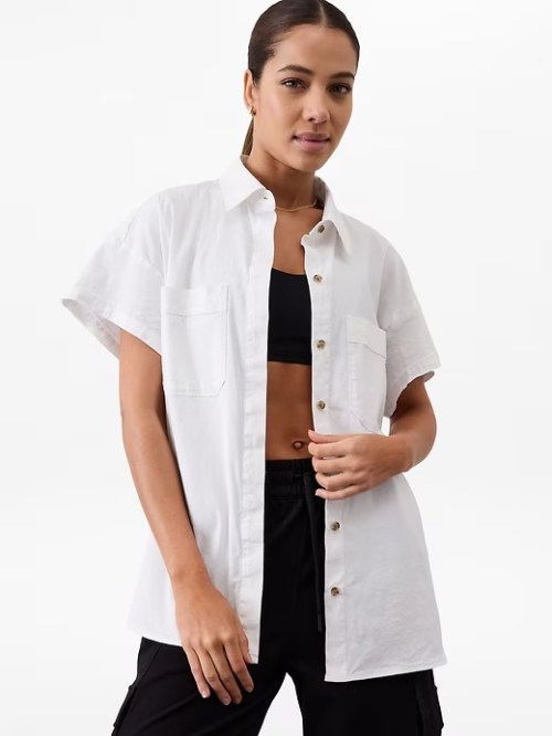 Best button-down: Athleta Paradise Oversized Short Sleeve Top