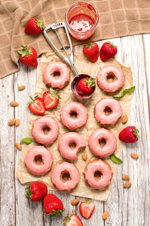 Strawberry donuts on a parchment