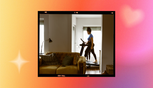 woman walking on treadmill at home