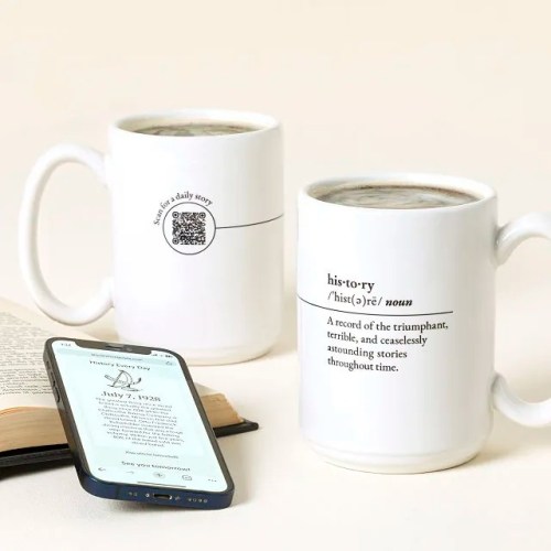 For the history buff: Uncommon Goods History Every Day Interactive QR Mug